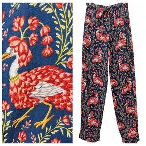 Print Fresh Womens Size S Blue Queen Lotus Egret Floral Cotton Pajama Pants Only
